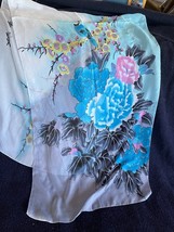 Beautiful Silk &amp; Polyester Blue &amp; Pink Asian Flowers &amp; Birds Neck Scarf – about  - £11.90 GBP