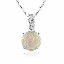 ANGARA Natural Opal Solitaire Pendant Necklace with Diamond Bale in Silver (4mm) - £125.49 GBP+