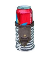 Upcycled Fabric Stripes and Leather Can Sleeve - $14.85