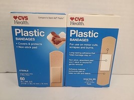 (2) CVS Health Plastic Adhesive Bandages-60ct. Each-All One Size 120 Total - $7.90