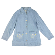 Vintage 80s 90s Haband Floral Embroidered Denim Jacket Women&#39;s L Front P... - £15.41 GBP