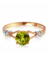 0.87 Carat Diamond Ring w/ Green Peridot Gemstone 14K Yellow Rose &amp; Whit... - $377.62