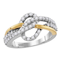 10kt Two-tone White Yellow Gold Womens Round Diamond Woven Band Ring 5/8 Cttw - £591.89 GBP