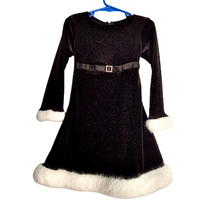 Bonnie Jean Party Dress Glittery Black Velveteen with White Faux Fur Gir... - $24.24