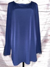 Susan Graver Liquid Knit Bateau Neck Tunic Top Womens L Long Sleeves Lace Insets - £31.81 GBP