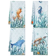 4 Pack Sea Kitchen Towels Beach Dish Towels For Kitchen Turtle Towels Ha... - £26.72 GBP
