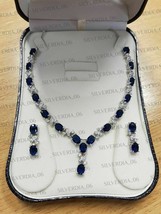 16CT Oval Cut Simulated Sapphire Women&#39;s Necklace Set Gold Plated 925 Silver - £254.78 GBP