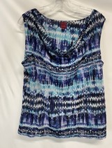 212 Collection Blouse Top Sleeveless Shirt Abstract Blue White Cowl Neck L - £15.00 GBP