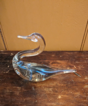 Vintage Clear Art Glass Small Swan Animal Figurine Paperweight 7&quot; Long 5.5&quot; T - £11.34 GBP