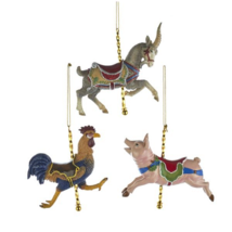 Kurt Adler Set Of 3 Resin Farm Animal Carousel Christmas Ornaments E0267 - £39.07 GBP