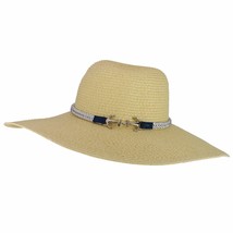Trendy Apparel Shop Anchor Decorated Band Paper Braid Wide Brim Sun Hat - Beige - £18.75 GBP
