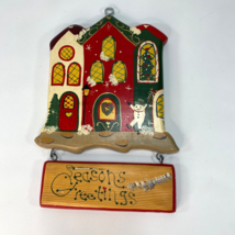 Vintage 1997 Hand Painted Wooden Christmas Plaque JDI Mexico Seasons Greetings - £14.24 GBP