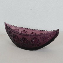 An item in the Pottery & Glass category: Amethyst Pressed Glass Console Bowl Half Moon Shell Scroll Starburst Vintage