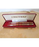 Vtg Stratford Pen &amp; Pencil Set Goldtone with Original Metal Case L16 - £11.88 GBP