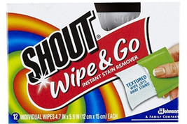 Shout Wipe and Go Instant Stain Remover Wipes, 1 Box (12 Wipes) - £4.65 GBP