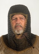 Black Chainmail Coif Butted Medieval Chain Mail Armor Riveted Knight Cos... - $23.38