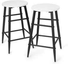 24 Inch Bar Stools, Barstool Set Of 2, Wood Made Bar Stools, Kitchen, White - £48.58 GBP