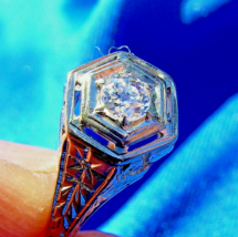 Earth mined Diamond Deco Engagement Ring Estate Antique Belais Solitaire 18k - $1,325.25