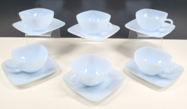 6 Fire King Charm Azur Ite Cups Saucers Set Vintage Blue Anchor Hocking MCM Lot - £54.16 GBP