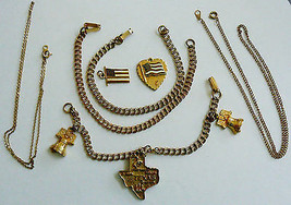 Vtg Lot Of 10 Texas Map Shape Bell Flag Vfw Heart Gold Tone Bracelet Necklace - £12.70 GBP