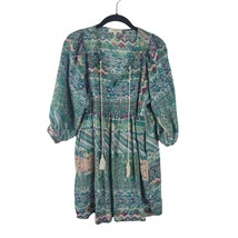 Umgee Tunic Blouse Womens Small Multicolor V Neck Tassles 3/4 Sleeve Pockets - £14.88 GBP