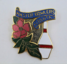 Master Bowlers Alberta Canada Bowling Pin Flower Collectible Pin Pinback Vintage - £11.78 GBP