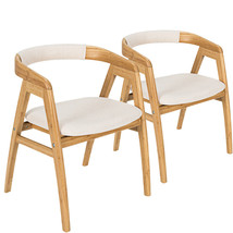 Costway Set of 2 Leisure Bamboo Chairs Dining Chairs w/Foot Pads &amp; Curved Back - £389.31 GBP