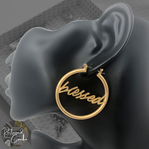 Womens Matte Gold Blessed Round Hoop Large Circle Earrings Casual Party Jewelry - £14.17 GBP
