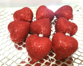 Valentines Day Glitter Red Hearts 2.5&quot; Ornaments Decorations Decor Set of 8 - $313.52 MXN