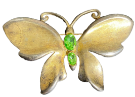 Napier Butterfly Brooch Pin Green Gem Body Gold Tone Wings 2.75 - £7.91 GBP