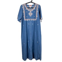 Sameera Fashions Denim Dress XL Modest Short Sleeve Maxi Embroidered Floral Long - £18.58 GBP