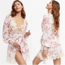 For Love and Lemons Melrose Pink Floral Lace Robe Size XXS NEW *NO BELT* - $1,322.73 MXN