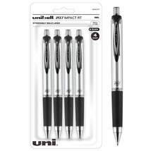 Uniball Signo 207 Impact RT Retractable Gel Pen, 4 Black Pens, 1.0mm Bold Point  - £14.93 GBP