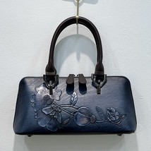 New Vintage Leather Women Shoulder Bag Flower Carving Simple Handbag Lux... - £94.30 GBP