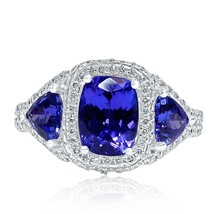 1.97CT Tanzanita de Cojín Azul Violet Anillo de Compromiso Diamante 18k Oro 4.38 - £4,313.34 GBP