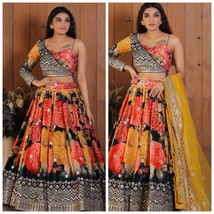 Floral Zari Lehenga, embroidery, sequins, Wedding, lehenga, Chaniya Choli, Navra - £74.56 GBP
