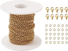 Gold Stainless Steel Curb Chain Link Roll Bulk Jewelry Supplies 4x3mm 32ft - £25.29 GBP