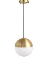 Modern White 10” Globe Orb Glass Pendant Ceiling Light Lamp Brushed Bras... - $805.00 MXN