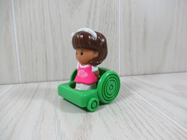 Fisher Price Little People girl brown hair pink dress green wheelchair Mia - $7.91