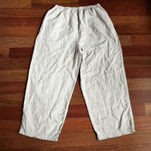 J.Jill 100% Linen Pants Cropped Lagenlook Wide Leg Embroidered Hem Size ... - $18.79