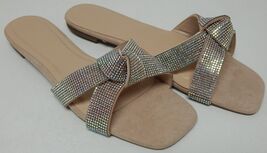 Bamboo Kick-38 Size 10 M EU 40 Women&#39;s Crisscross Rhinestone Strap Slide... - $19.66 CAD