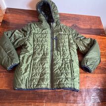 Eddie Bauer Reversible Hooded Jacket Olive Green Camo Fleece Puffer 9300... - $18.02