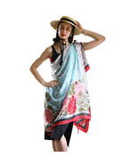 Anyyou 100% Mulberry Silk Vivid Blue Long Scarf Luxury Brand Women Beach... - €76,32 EUR