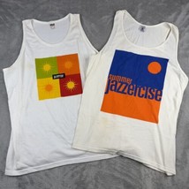 Lot of 2 Vintage Summer Jazzercise Tank Top Mens Size XL White Sleeveless Cotton - £11.98 GBP