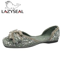 LazySeal Crystals  Butterfly-knot Women Flats Bling Woman Shoes Ladies Soft Sole - £28.40 GBP