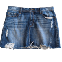 Eunina Darker Wash Distressed Aubree Mini Jean Skirt Size M Waist 32 Inches - £21.97 GBP