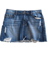 Eunina Darker Wash Distressed Aubree Mini Jean Skirt Size M Waist 32 Inches - £21.76 GBP