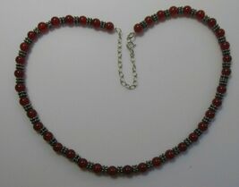 925 Silver Cherry Amber Color Glass Bead Necklace W/Silver Spacers - $40.84