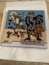 Vtg Southwest Kokopelli Tile Hot Plate Earthtones Wall Art  Signed Krit 6&quot; x 6&quot; - £17.00 GBP