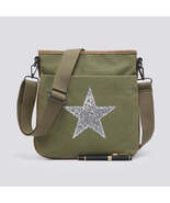 Flat Star Cross Body Messenger Bag - Khaki Green - $39.95